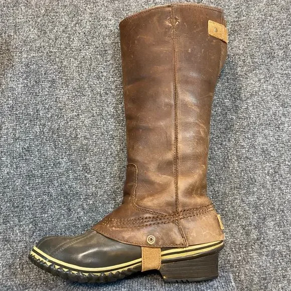 Sorel Women 7.5 Nutmeg Brown Leather Slimpack Belted Riding Tall Boot Equestrian - Picture 11 of 11